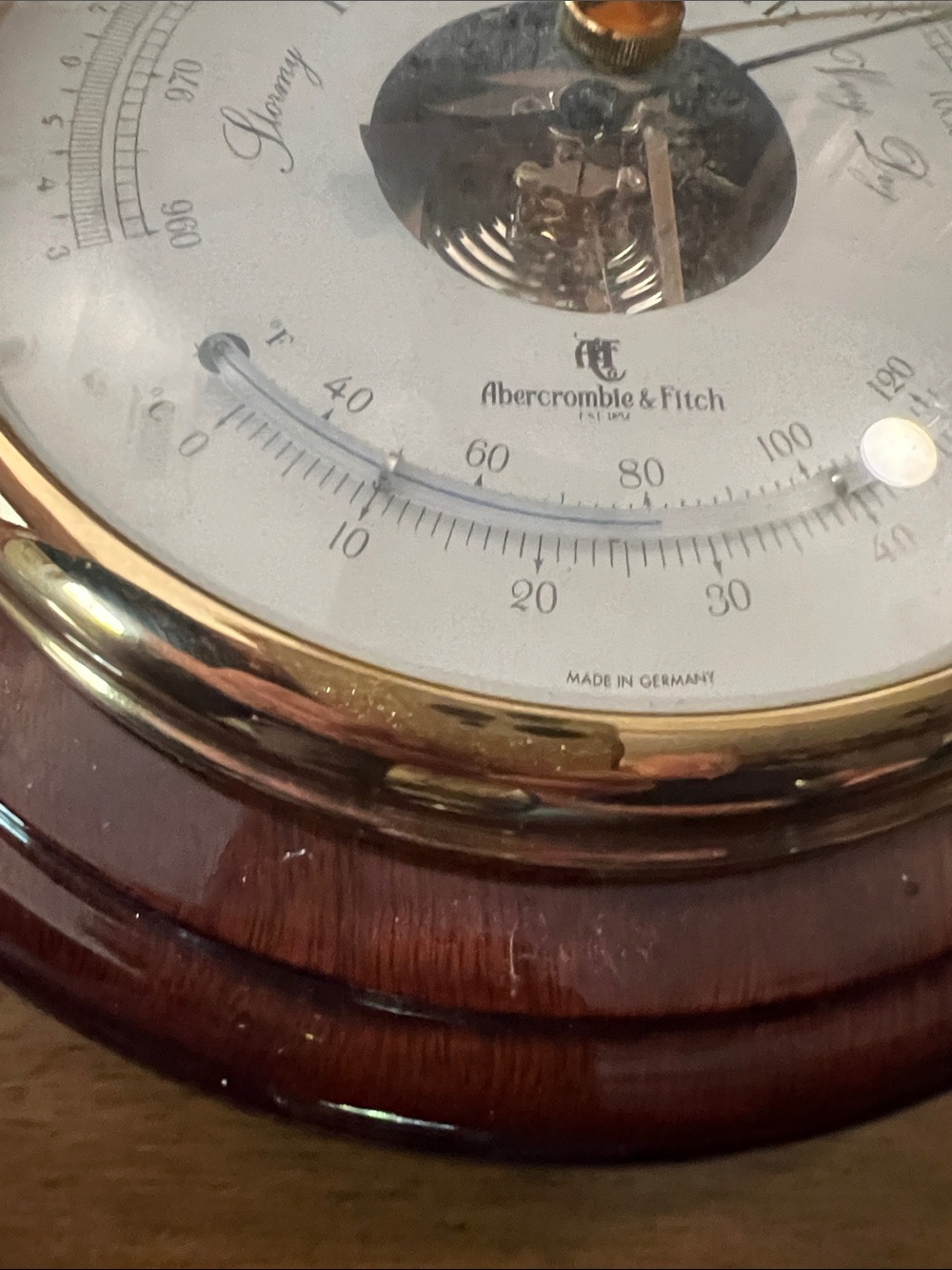 Abercrombie & Fitch Beveled Mahogany and Brass Wall Barometer - Picture 2 of 12